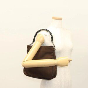 GUCCI Bamboo Hand Bag Nylon Brown Silver